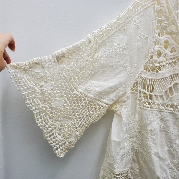 Democracy Crochet Lace Boho Top w/ Tank Top Cotton Size S - Picture 3 of 12